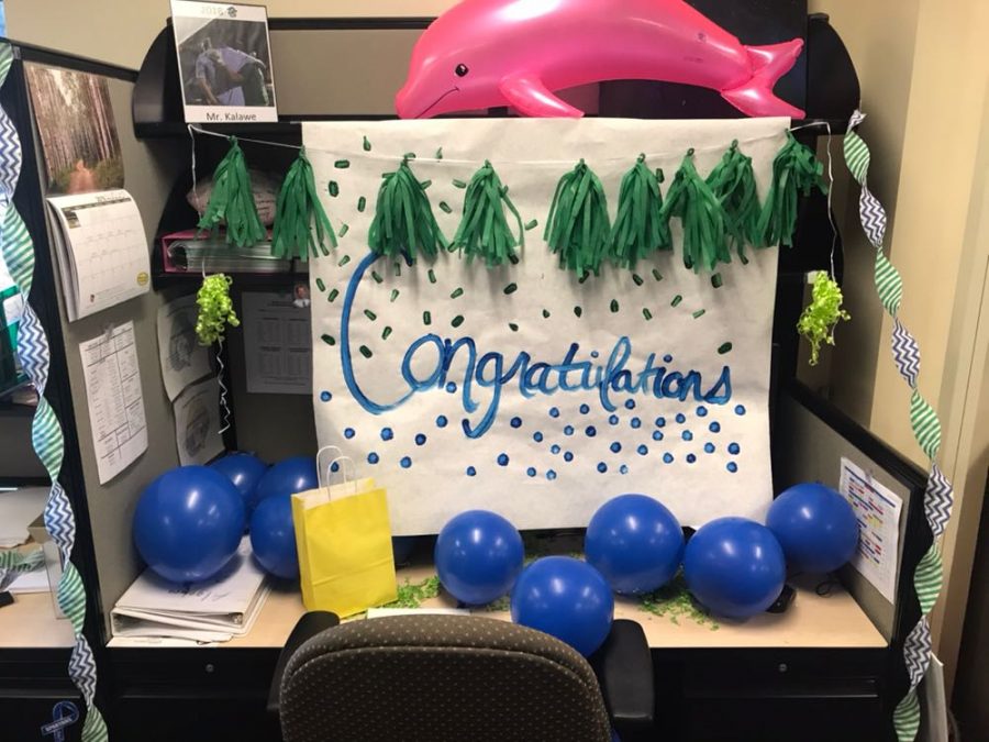 Mr. Kalawes desk was decorated as part of the surprise!