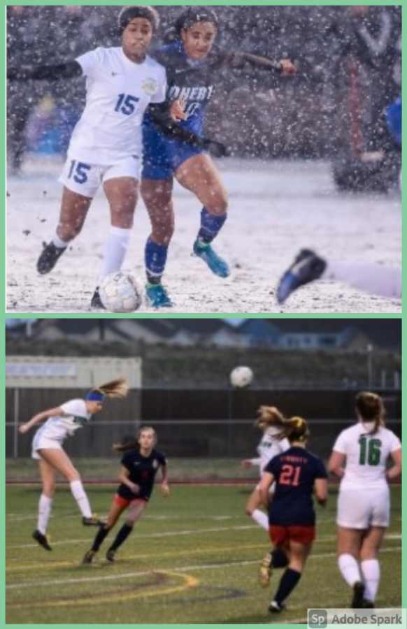 Madeline Ford (#15 on top photo) and Makayla Stone (Far left on bottom photo) killing it in soccer!