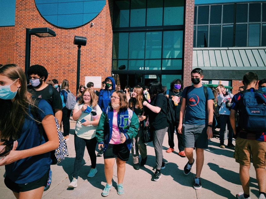 Doherty students exit the building during the second week of school, prior to the mask mandate.