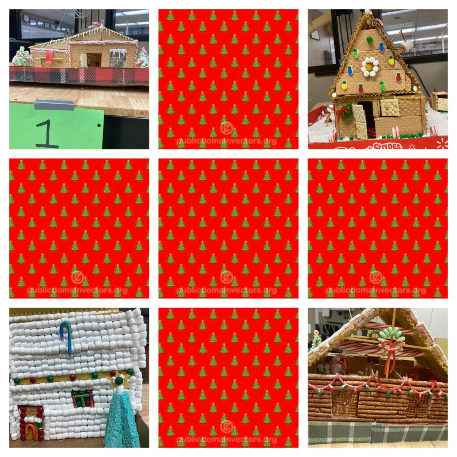 Collage of the gingerbread houses.
