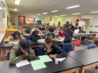 Here we have a class of freshmen. Mrs. Robinettes class doing their biology work. Working hard is key to success.