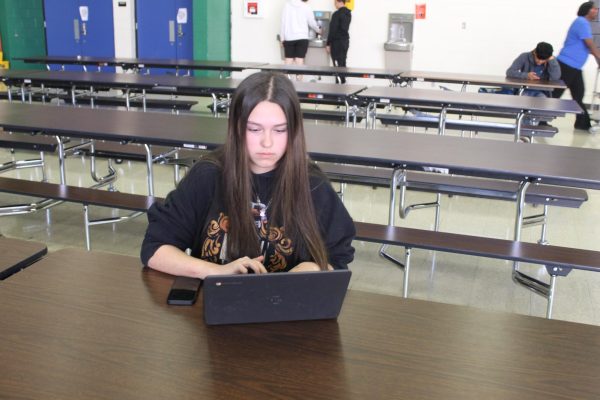 Student Sammi Long studying for upcoming tests. Studying is important for the PSAT and SATs
