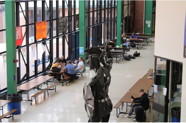 Doherty students spending their free period in the cafeteria studying. 