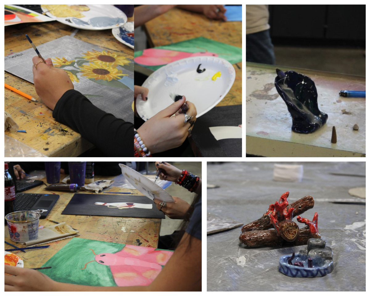 Students from Painting 1 and Ceramics working on current projects.