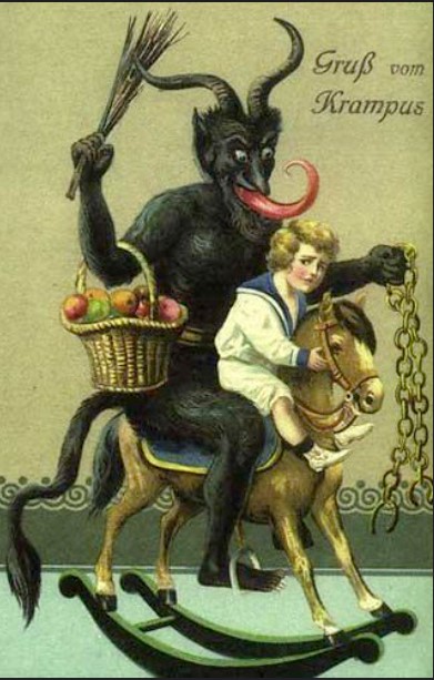 Postcards even feature Krampus. "Gruß vom Krampus: Greetings from the Krampus: Happy Christmas? by Artist unknown" by dullhunk is licensed under CC BY 2.0.