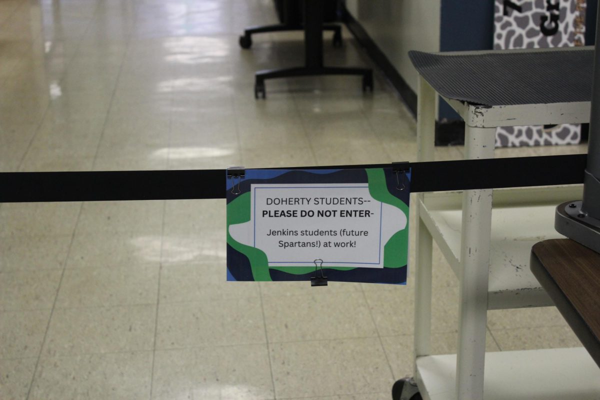 Doherty's English hallway blocked off to make room for the Jenkins students taking over.