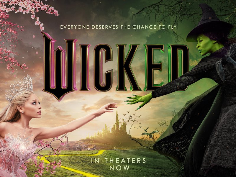 Cinematic poster for the film adaption of the Broadway musical Wicked, starring Ariana Grande and Cynthia Erivo.