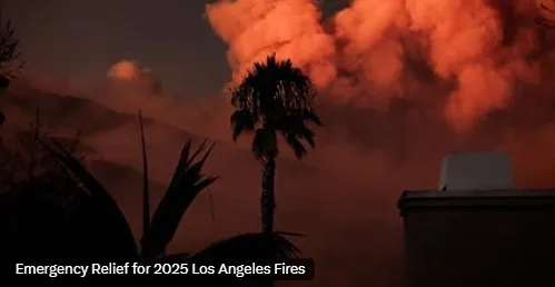 This image is one of the many examples of the smoke in Los Angeles, leading to many evacuations. Used by permission from Creative Commons. "Emergency Relief for 2025 Los Angeles Fires" by fourbyfourblazer is licensed under CC BY 2.0.