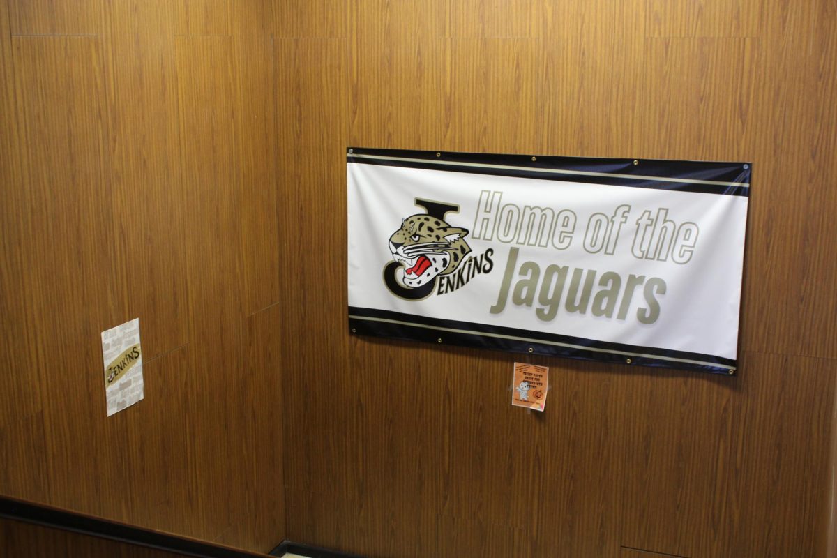 A banner marks the home of the Jenkins Jaguars.