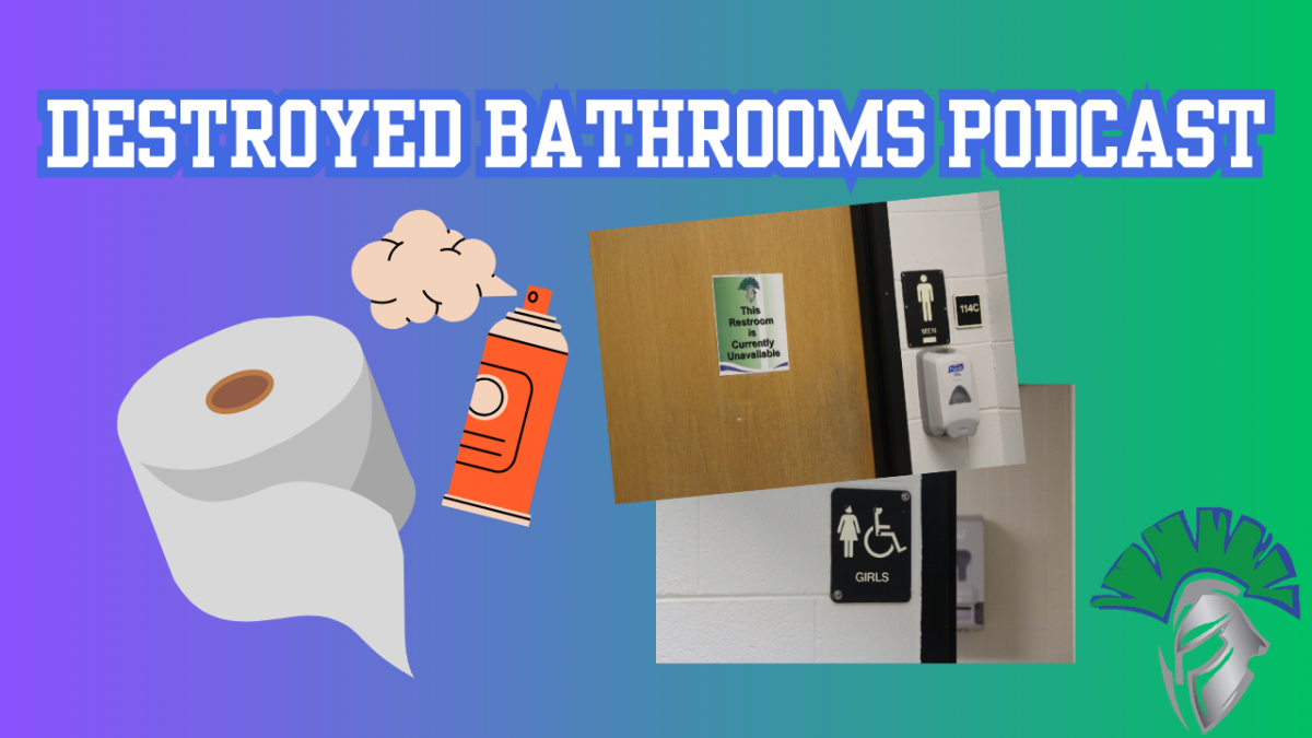 Thumbnail for the Destroyed Bathrooms Podcast. (Made in Canva)